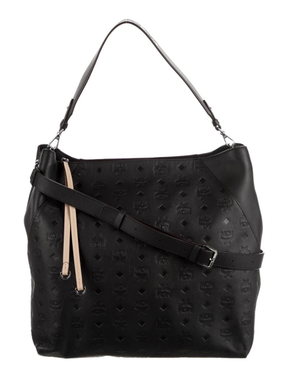 MCM Embossed Leather Hobo Bag with Contrast Handle - Picture 4 of 4